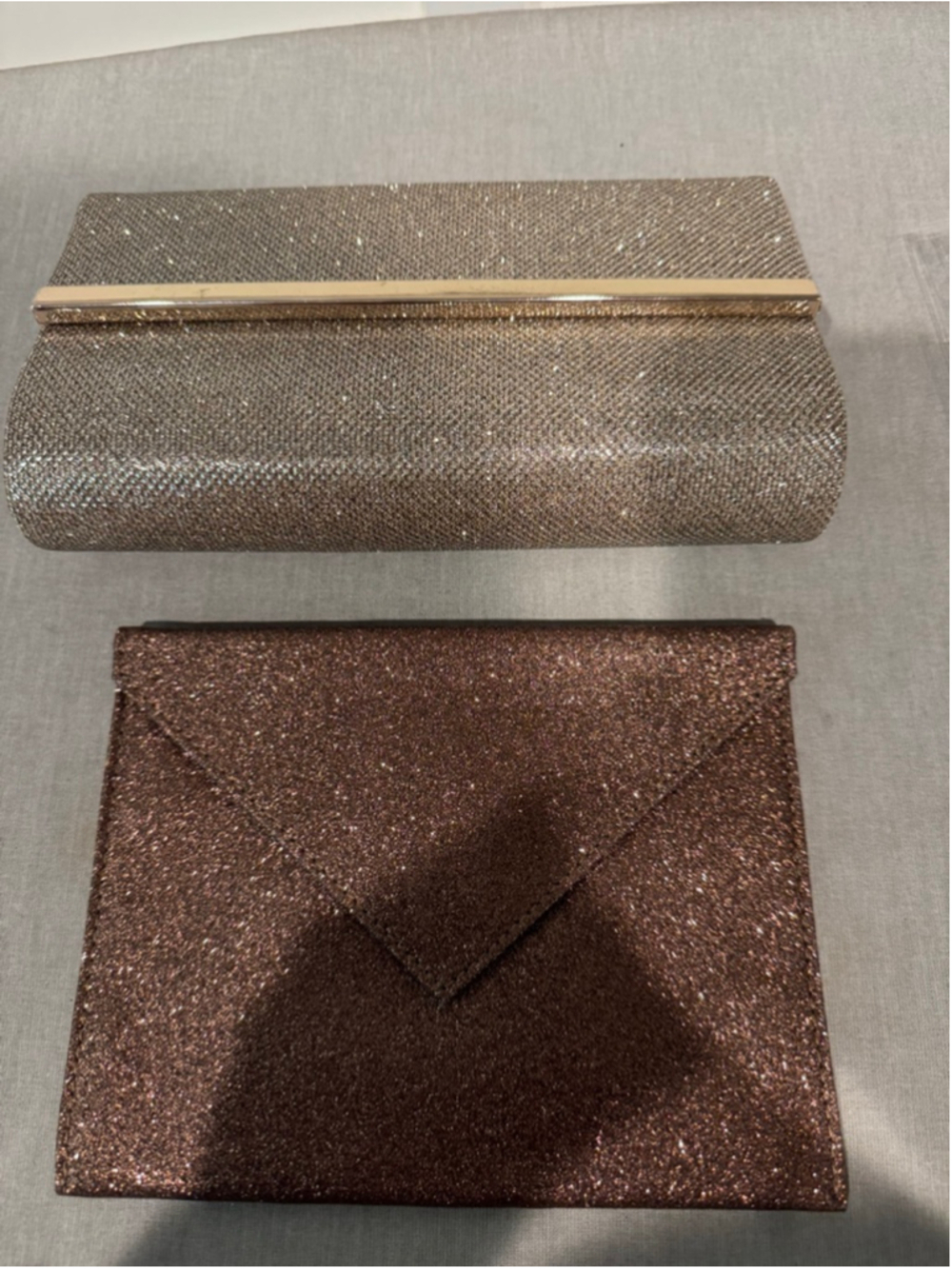 Women's 2 piece bare Minerals Gold & Brown Glitter Clutch Set